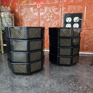 Set Of 8 Arcoroc France Marine Gold Black Octagonal Cereal Soup Bowls